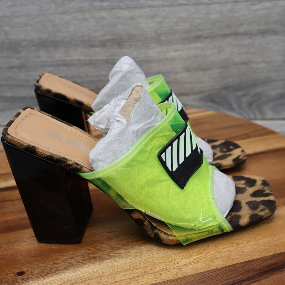Cape Robbin Shoe Womens 8.5M Camryn Leopard Neon Green Block Heels Route 77